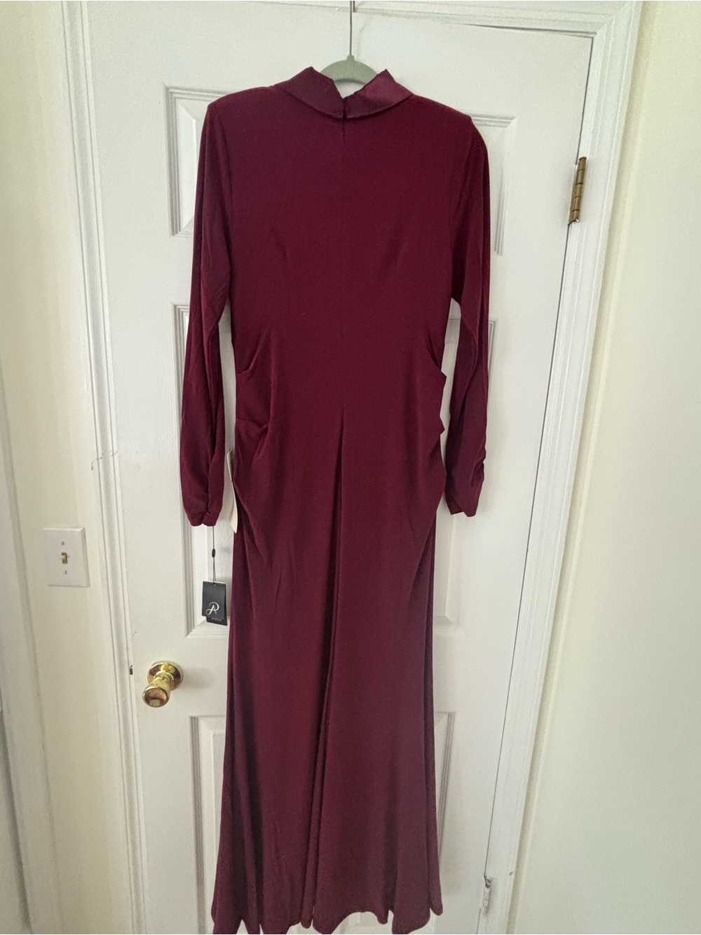Adrianna Papell Wine Satin-Trim Long Sleeve Evening Gown - Picture 2 of 4